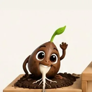 Semente germinando, com a raiz saindo